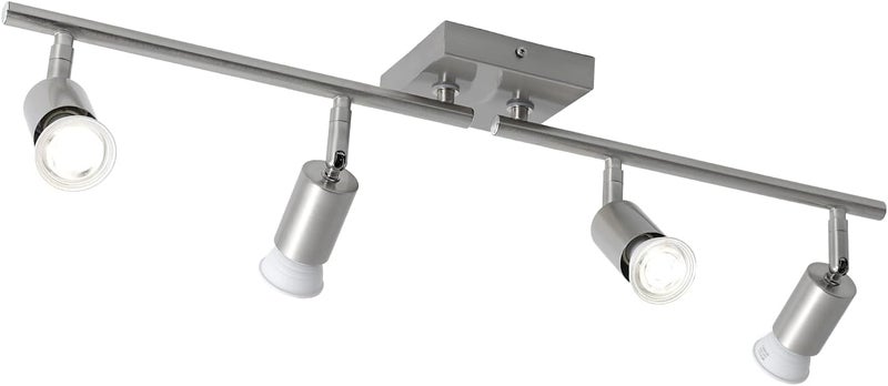 SEEBLEN Modern 4-Light Track Lighting Fixture, Brushed Nickel Ceiling Mount Spotlight Bar, GU10 Compatible, Adjustable Heads - Image 1